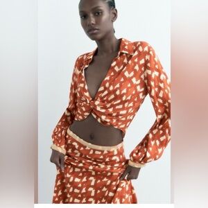 Zara knot front linen blend top XL